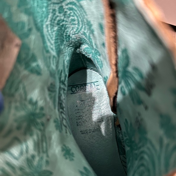 Corral Metallic white Silver tan Studded Western Booties with Turquoise Lining - Picture 11 of 14